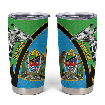 Afro Tanzania Giraffe Tumbler Cup Coat Of Arms Curve Style LT15