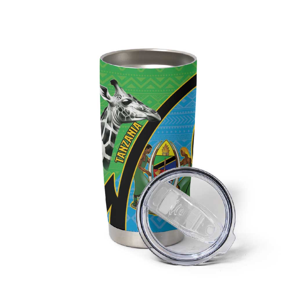 Afro Tanzania Giraffe Tumbler Cup Coat Of Arms Curve Style LT15