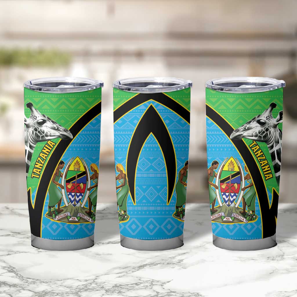 Afro Tanzania Giraffe Tumbler Cup Coat Of Arms Curve Style LT15