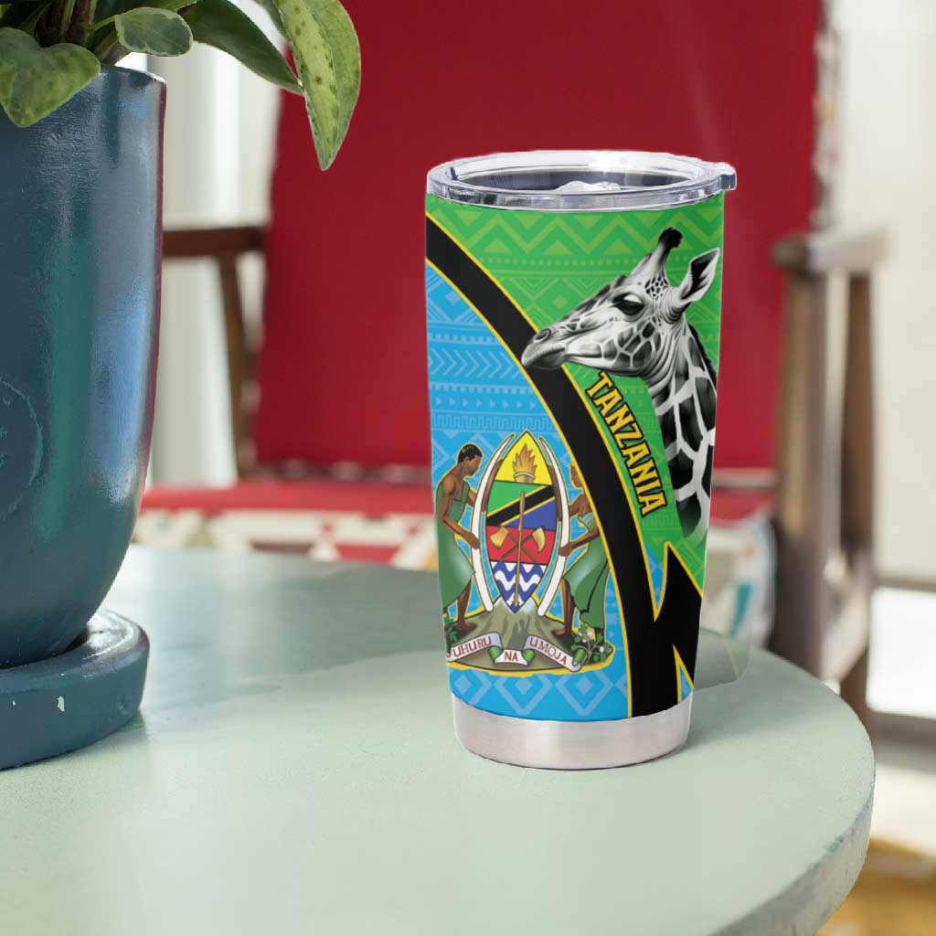 Afro Tanzania Giraffe Tumbler Cup Coat Of Arms Curve Style LT15