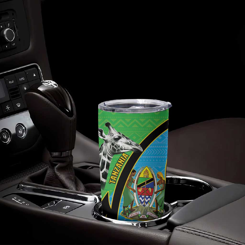 Afro Tanzania Giraffe Tumbler Cup Coat Of Arms Curve Style LT15