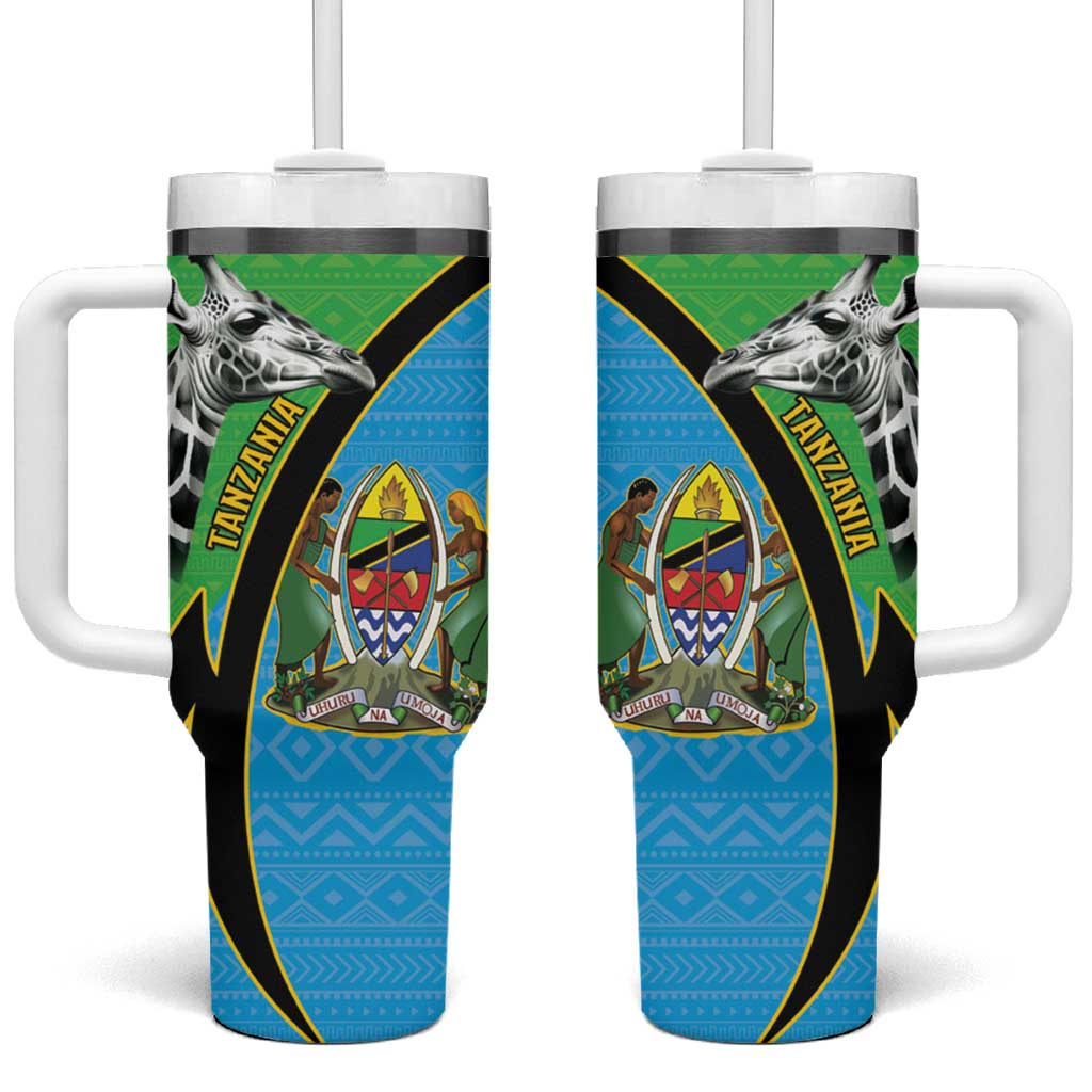 Afro Tanzania Giraffe Tumbler With Handle Coat Of Arms Curve Style LT15