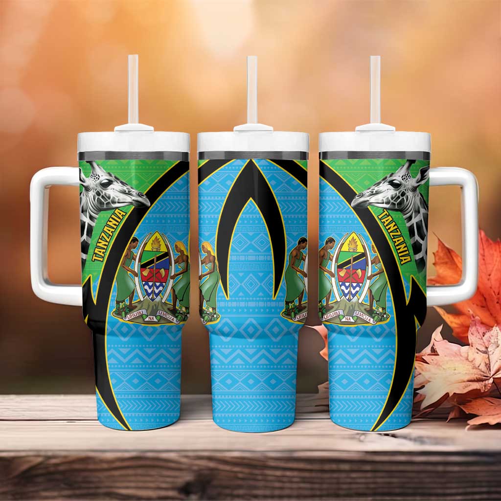Afro Tanzania Giraffe Tumbler With Handle Coat Of Arms Curve Style LT15