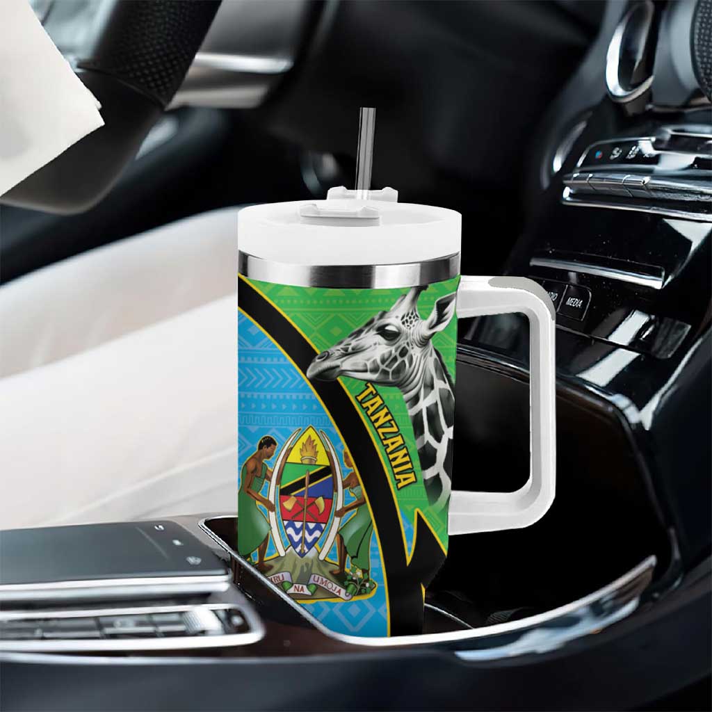 Afro Tanzania Giraffe Tumbler With Handle Coat Of Arms Curve Style LT15