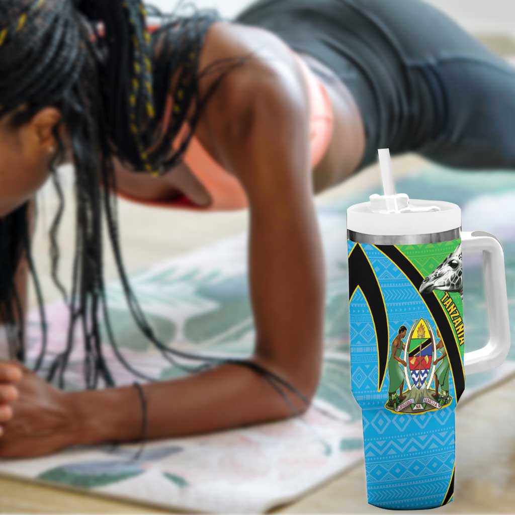 Afro Tanzania Giraffe Tumbler With Handle Coat Of Arms Curve Style LT15