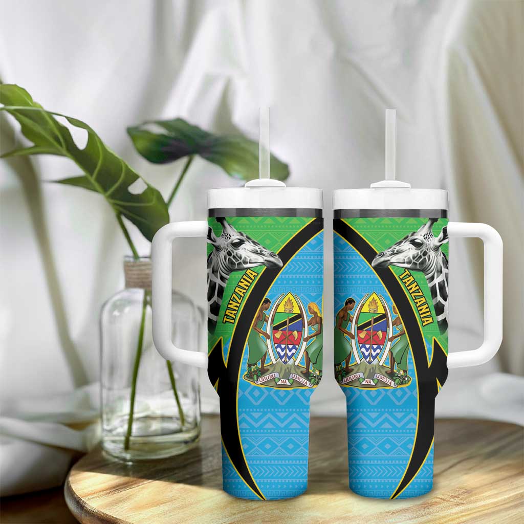 Afro Tanzania Giraffe Tumbler With Handle Coat Of Arms Curve Style LT15