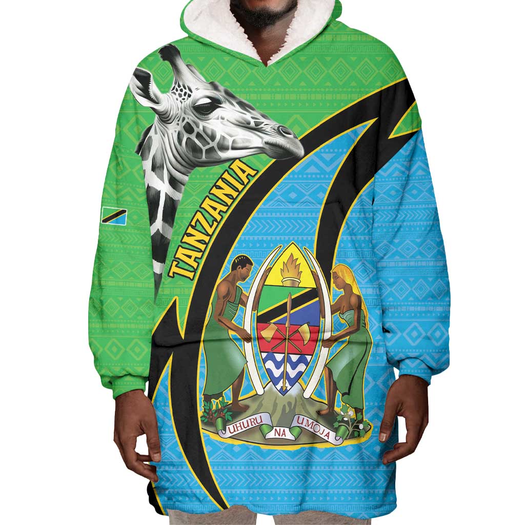 Afro Tanzania Giraffe Wearable Blanket Hoodie Coat Of Arms Curve Style LT15