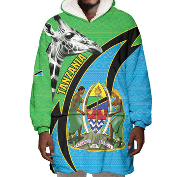 Afro Tanzania Giraffe Wearable Blanket Hoodie Coat Of Arms Curve Style LT15