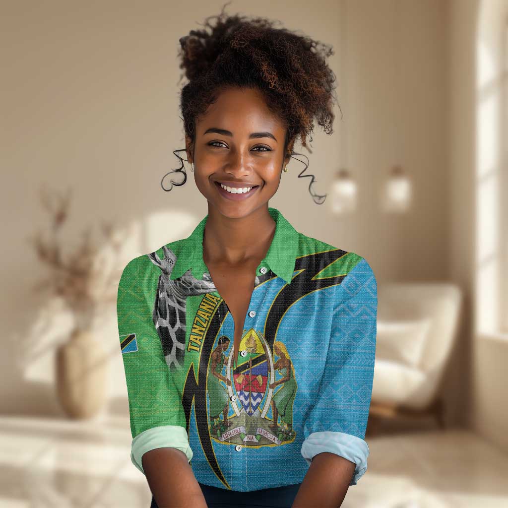 Afro Tanzania Giraffe Women Casual Shirt Coat Of Arms Curve Style LT15