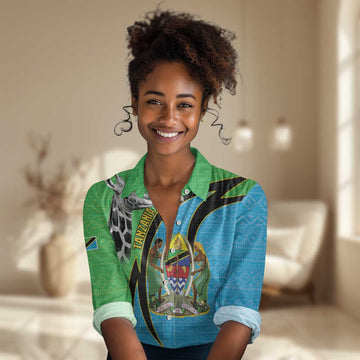 Afro Tanzania Giraffe Women Casual Shirt Coat Of Arms Curve Style LT15