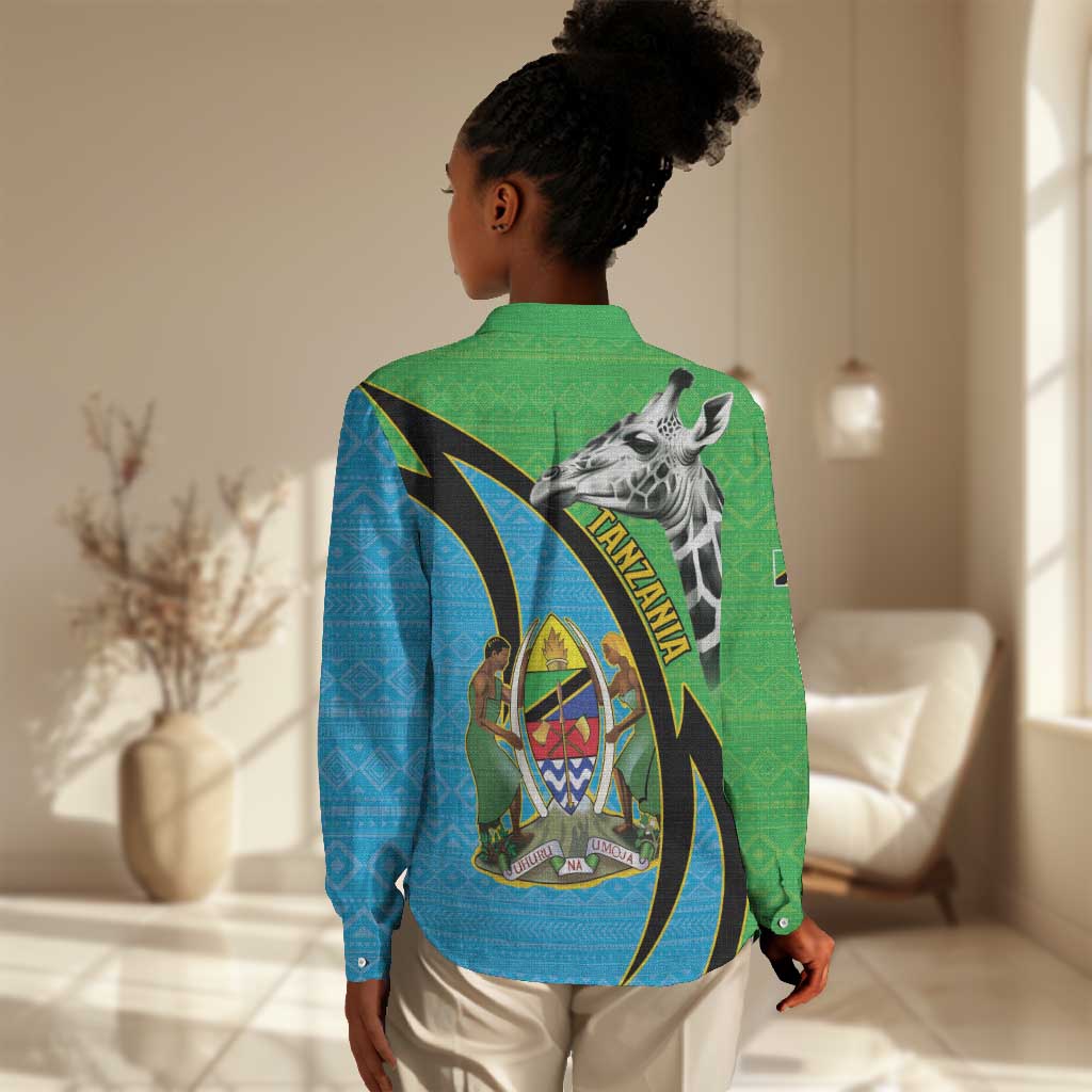 Afro Tanzania Giraffe Women Casual Shirt Coat Of Arms Curve Style LT15