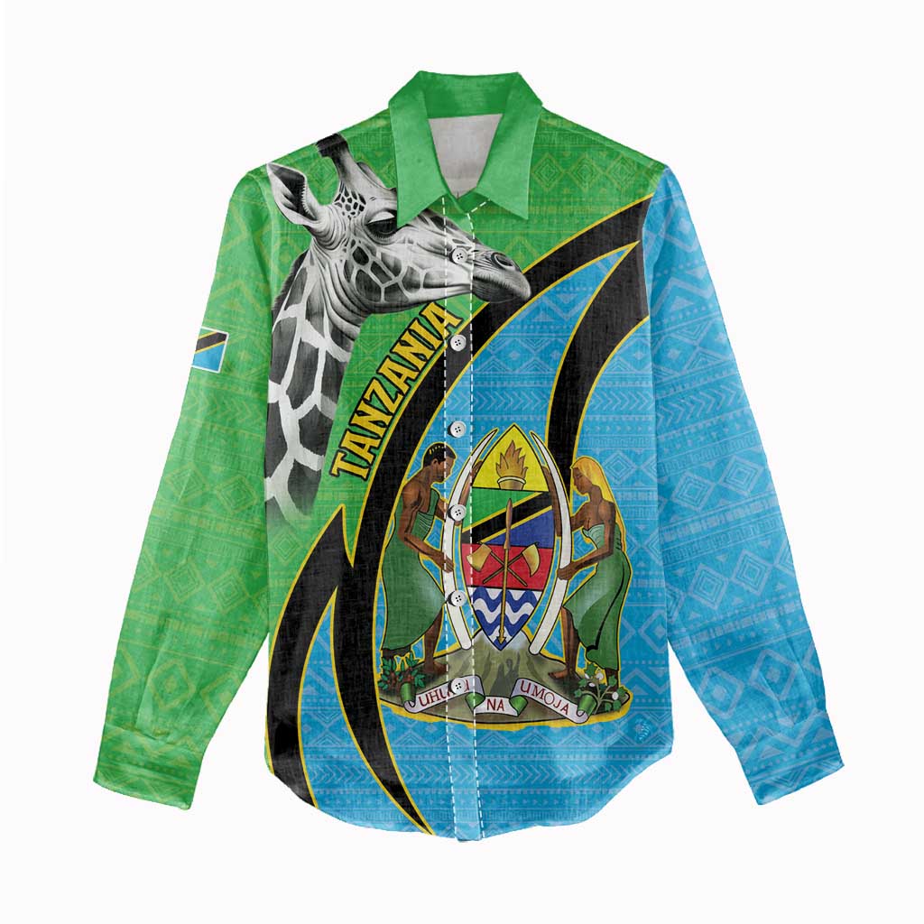 Afro Tanzania Giraffe Women Casual Shirt Coat Of Arms Curve Style LT15