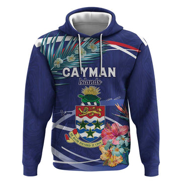 Personalized Cayman Islands Hoodie Coat Of Arms Tropical Flowers LT15