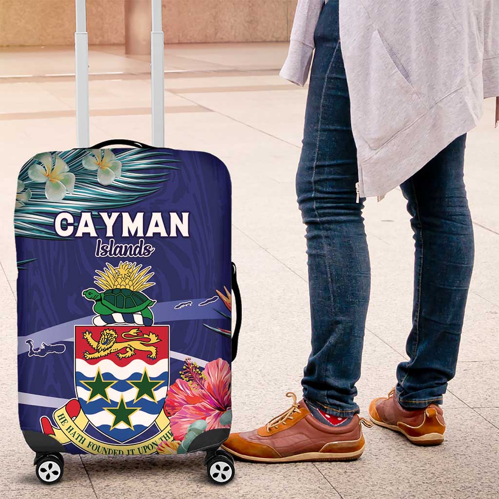 Personalized Cayman Islands Luggage Cover Coat Of Arms Tropical Flowers LT15