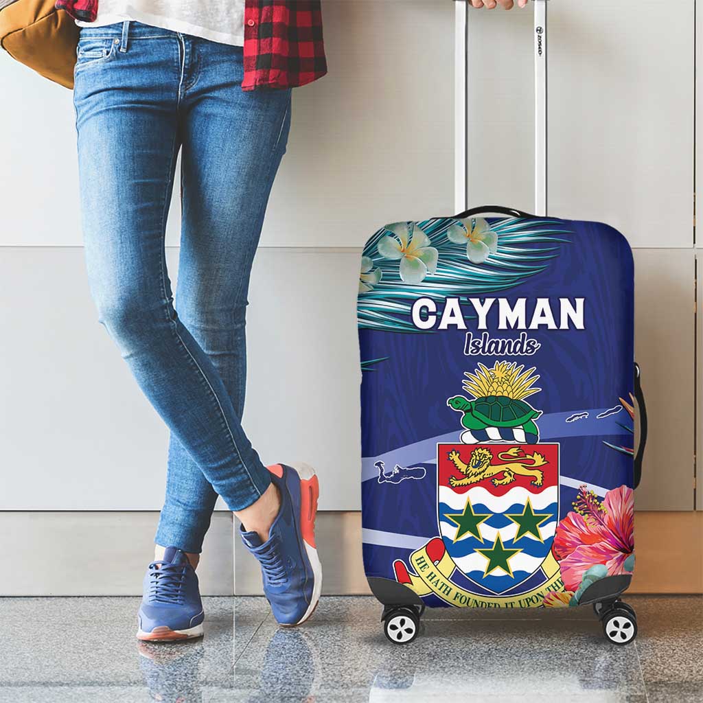 Personalized Cayman Islands Luggage Cover Coat Of Arms Tropical Flowers LT15