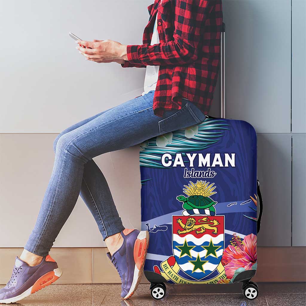 Personalized Cayman Islands Luggage Cover Coat Of Arms Tropical Flowers LT15