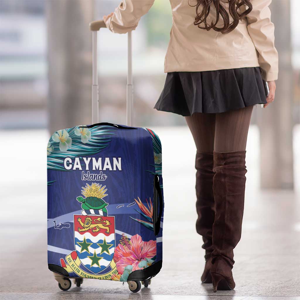 Personalized Cayman Islands Luggage Cover Coat Of Arms Tropical Flowers LT15