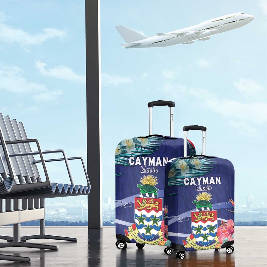 Personalized Cayman Islands Luggage Cover Coat Of Arms Tropical Flowers LT15