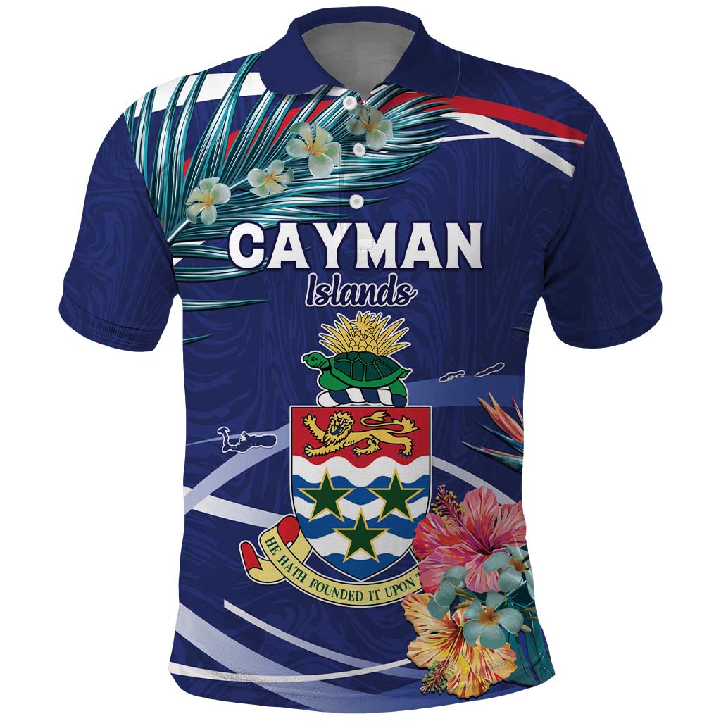 Personalized Cayman Islands Polo Shirt Coat Of Arms Tropical Flowers LT15