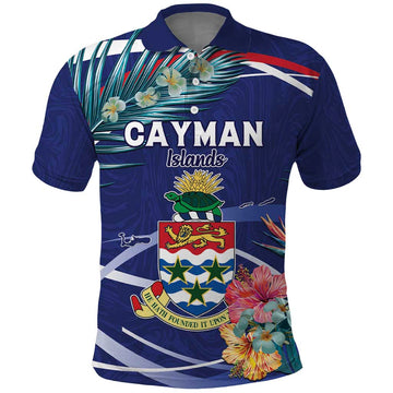 Personalized Cayman Islands Polo Shirt Coat Of Arms Tropical Flowers LT15
