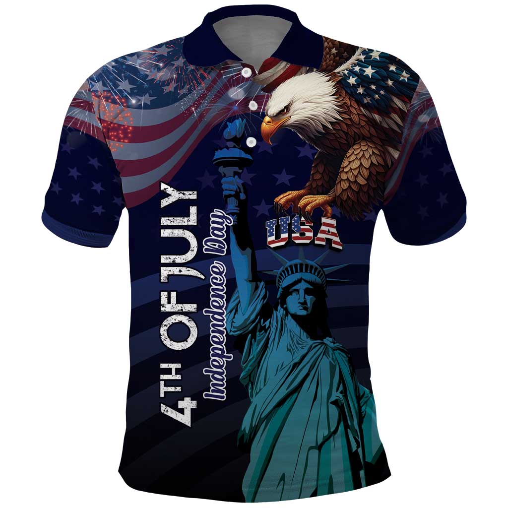 Personalized Fourth Of July USA Polo Shirt Eagle - Statue Of Liberty LT15