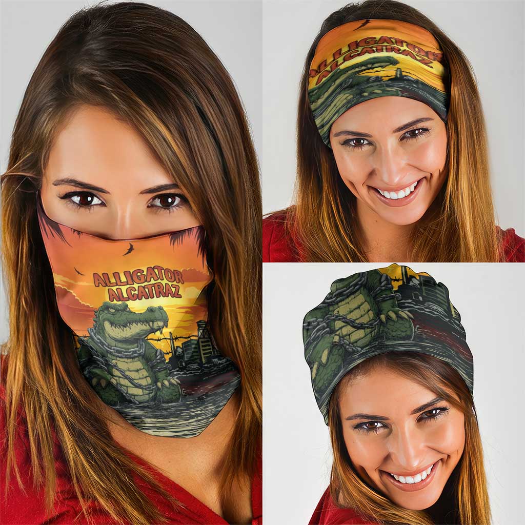 Alligator Alcatraz Neck Gaiter Gator Island Prison Retro Sunset LT15