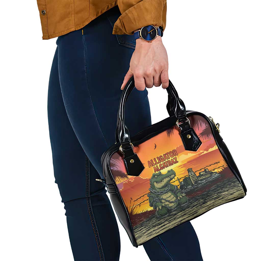 Alligator Alcatraz Shoulder Handbag Gator Island Prison Retro Sunset LT15