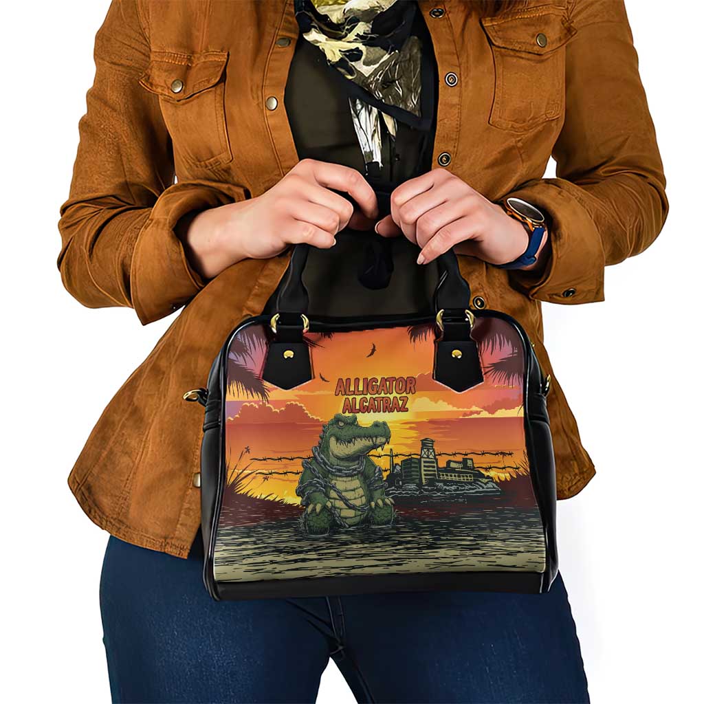Alligator Alcatraz Shoulder Handbag Gator Island Prison Retro Sunset LT15