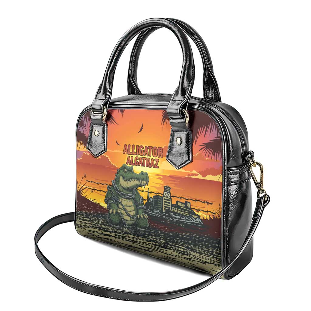 Alligator Alcatraz Shoulder Handbag Gator Island Prison Retro Sunset LT15