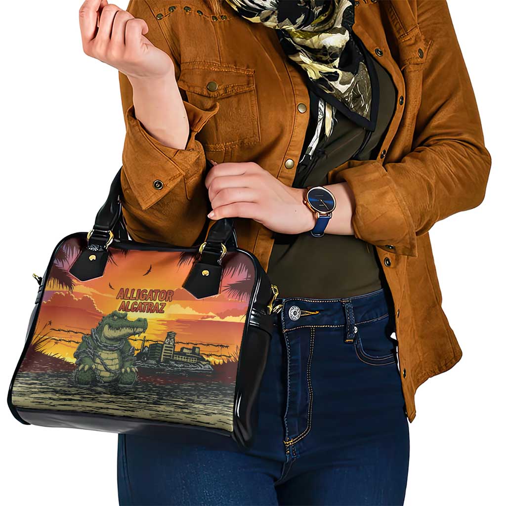 Alligator Alcatraz Shoulder Handbag Gator Island Prison Retro Sunset LT15