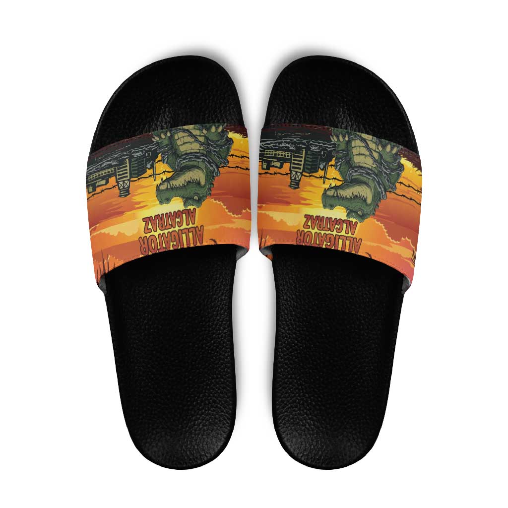 Alligator Alcatraz Slide Sandals Gator Island Prison Retro Sunset LT15