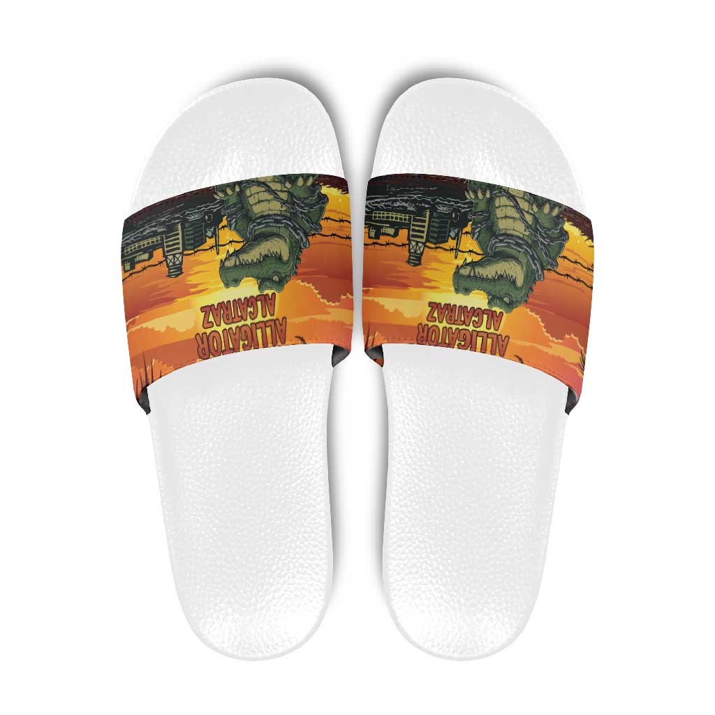 Alligator Alcatraz Slide Sandals Gator Island Prison Retro Sunset LT15