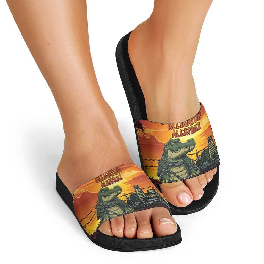 Alligator Alcatraz Slide Sandals Gator Island Prison Retro Sunset LT15