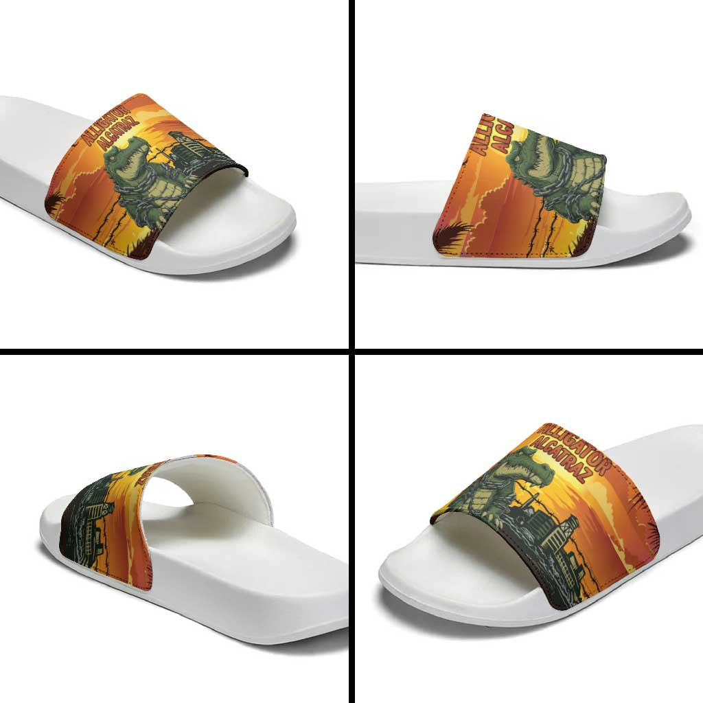 Alligator Alcatraz Slide Sandals Gator Island Prison Retro Sunset LT15