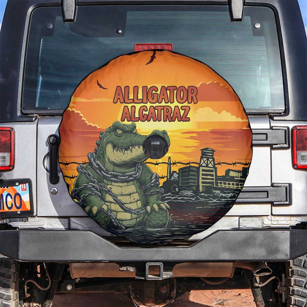 Alligator Alcatraz Spare Tire Cover Gator Island Prison Retro Sunset LT15