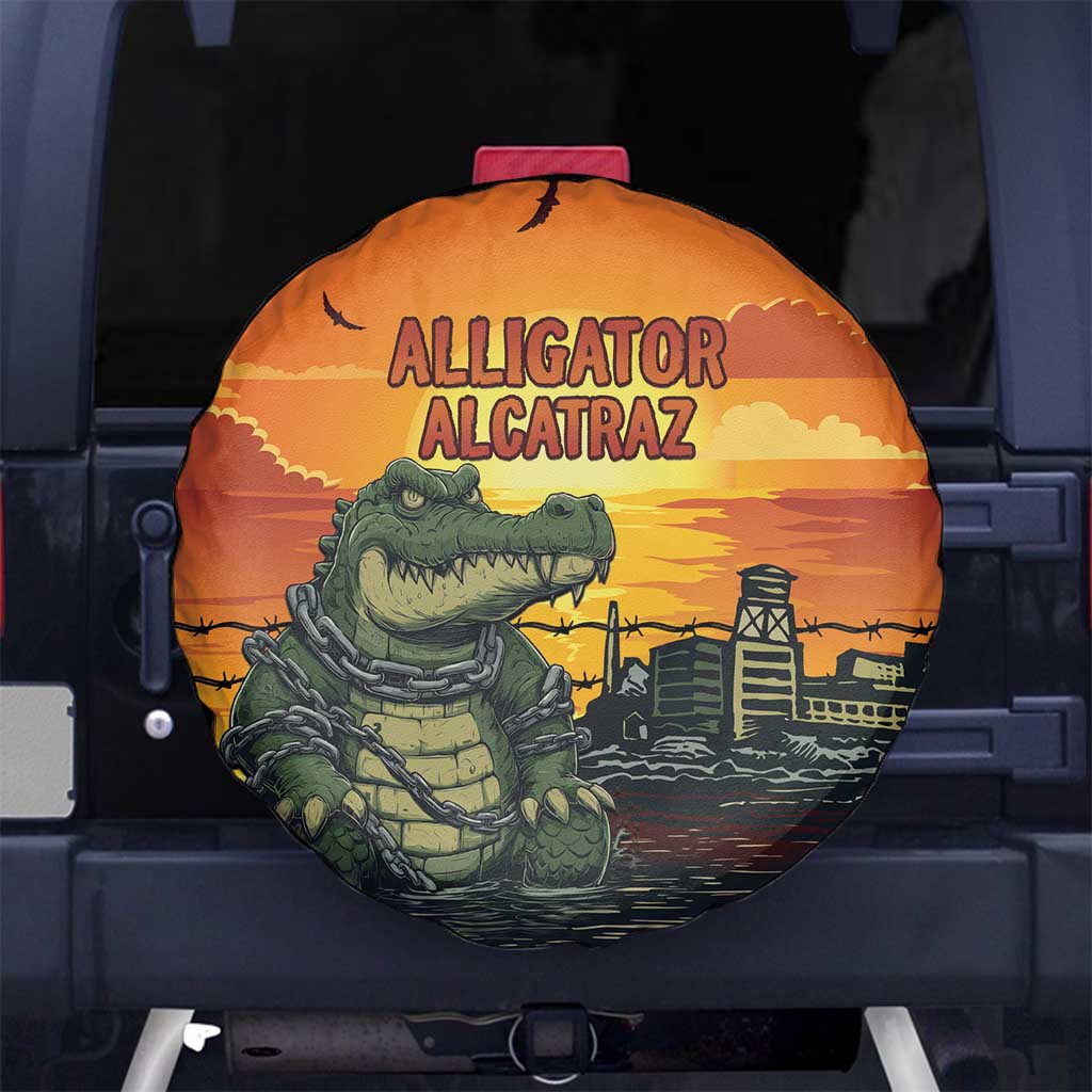 Alligator Alcatraz Spare Tire Cover Gator Island Prison Retro Sunset LT15