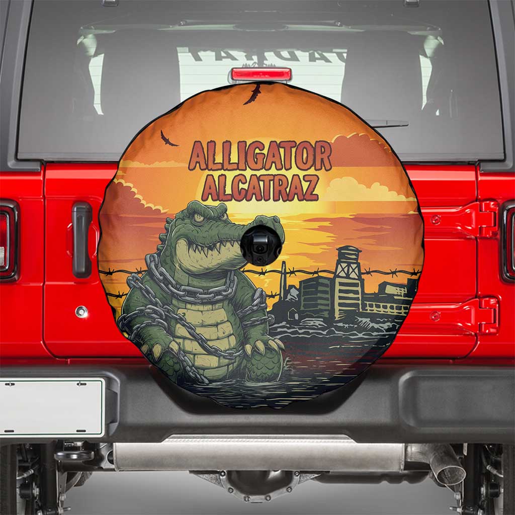 Alligator Alcatraz Spare Tire Cover Gator Island Prison Retro Sunset LT15