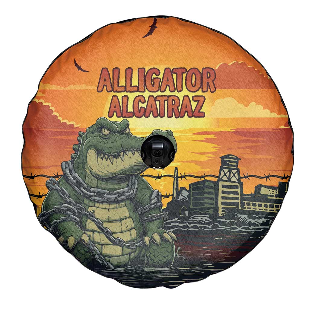 Alligator Alcatraz Spare Tire Cover Gator Island Prison Retro Sunset LT15