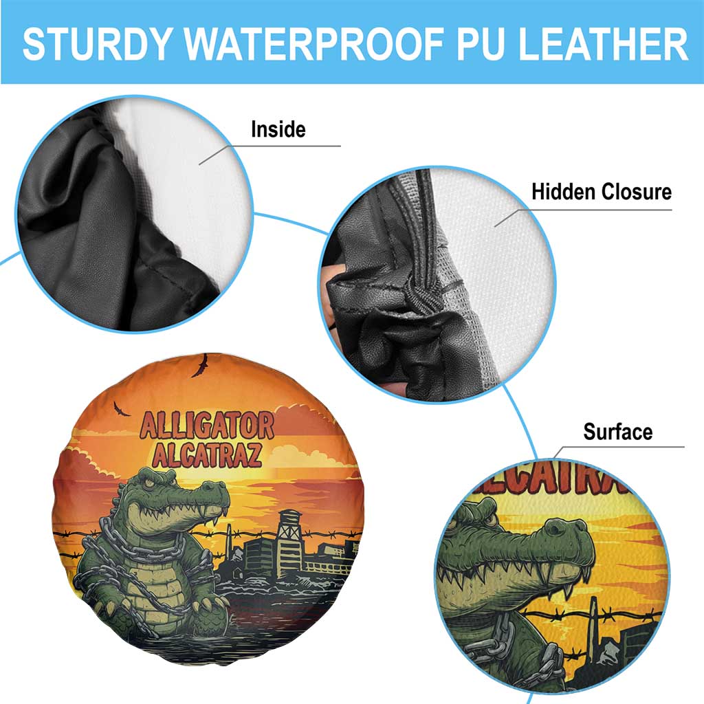 Alligator Alcatraz Spare Tire Cover Gator Island Prison Retro Sunset LT15