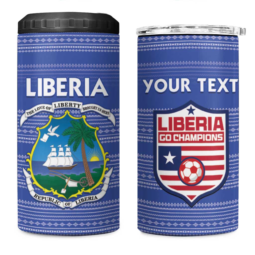 Custom Liberia Football 4 in 1 Can Cooler Tumbler African Tribal Pattern - Blue Jersey LT15