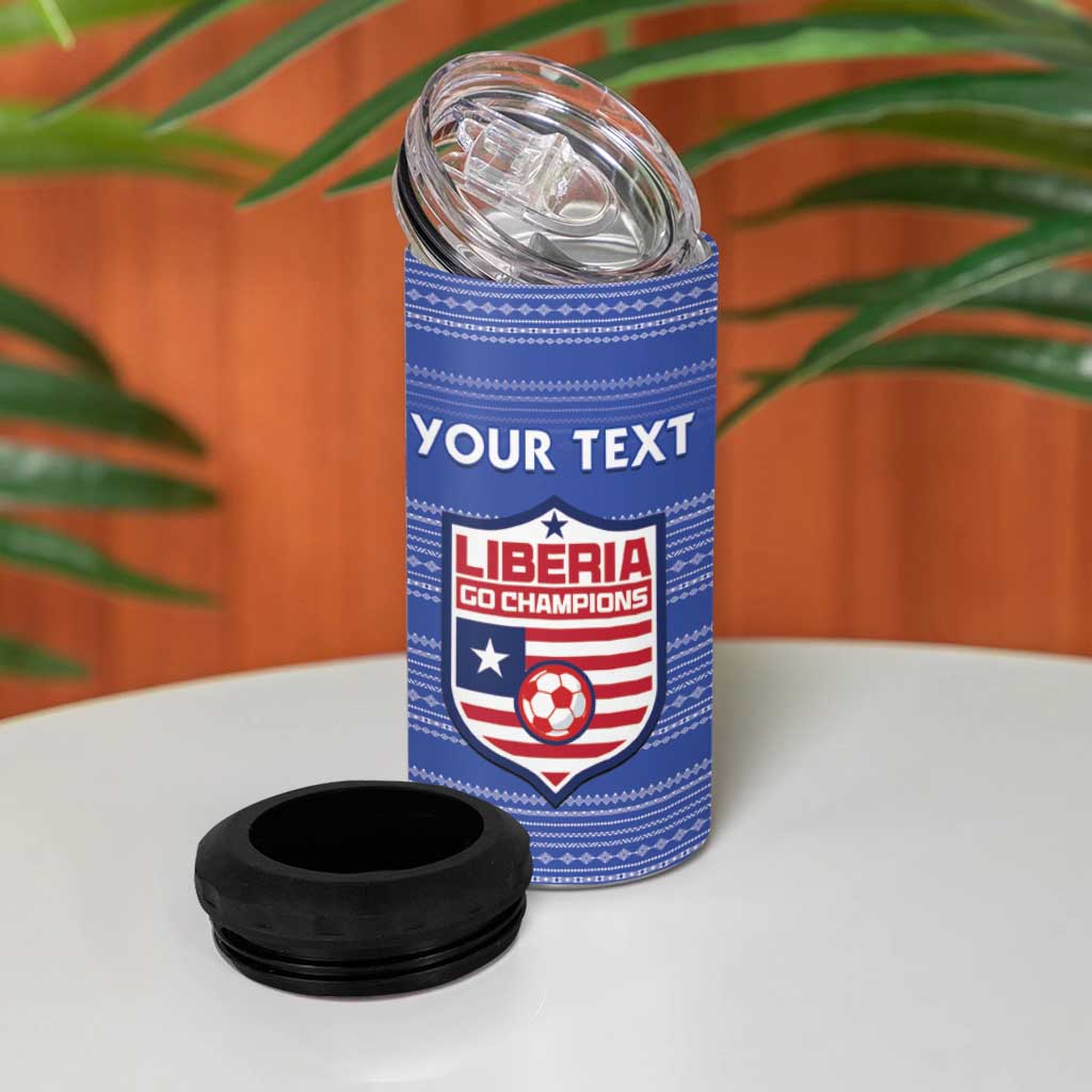 Custom Liberia Football 4 in 1 Can Cooler Tumbler African Tribal Pattern - Blue Jersey LT15