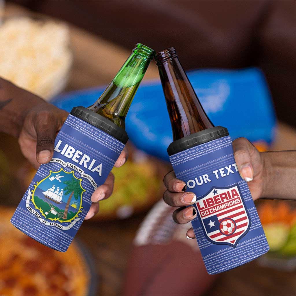 Custom Liberia Football 4 in 1 Can Cooler Tumbler African Tribal Pattern - Blue Jersey LT15