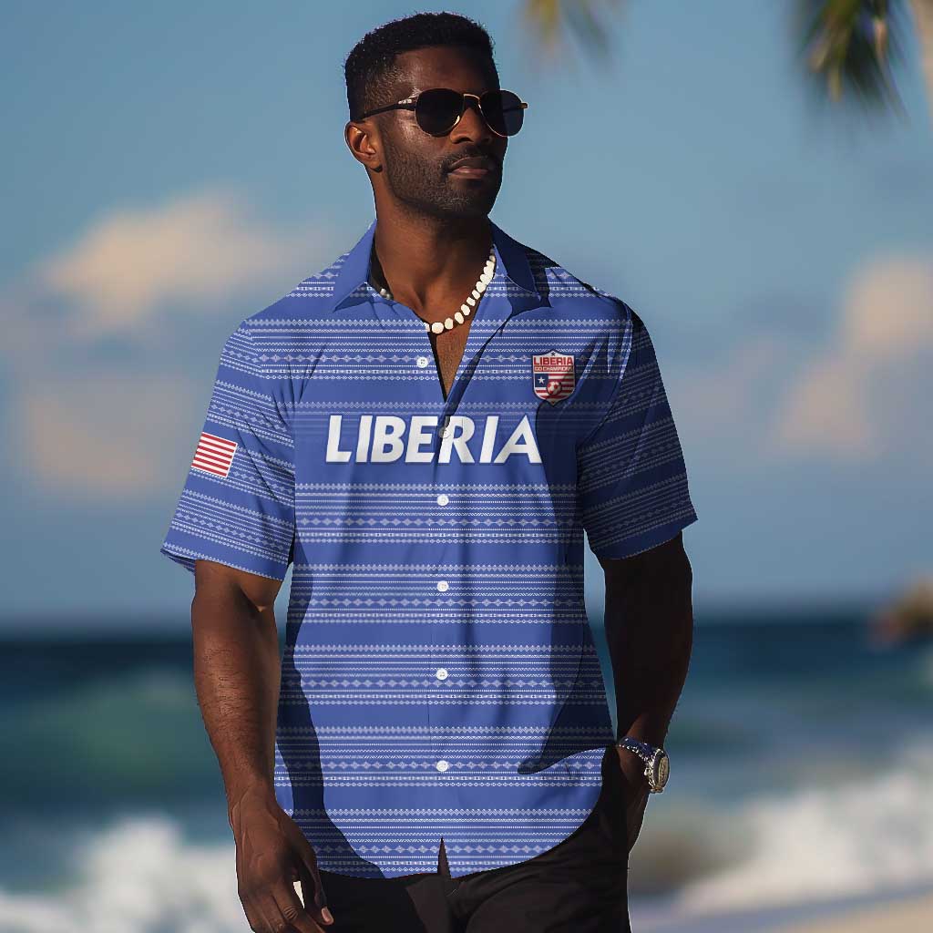 Custom Liberia Football Hawaiian Shirt African Tribal Pattern - Blue Jersey LT15