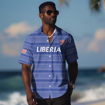 Custom Liberia Football Hawaiian Shirt African Tribal Pattern - Blue Jersey LT15