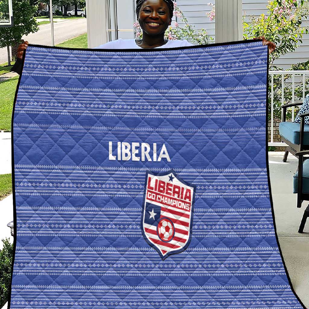 Liberia Football Quilt African Tribal Pattern - Blue Jersey LT15