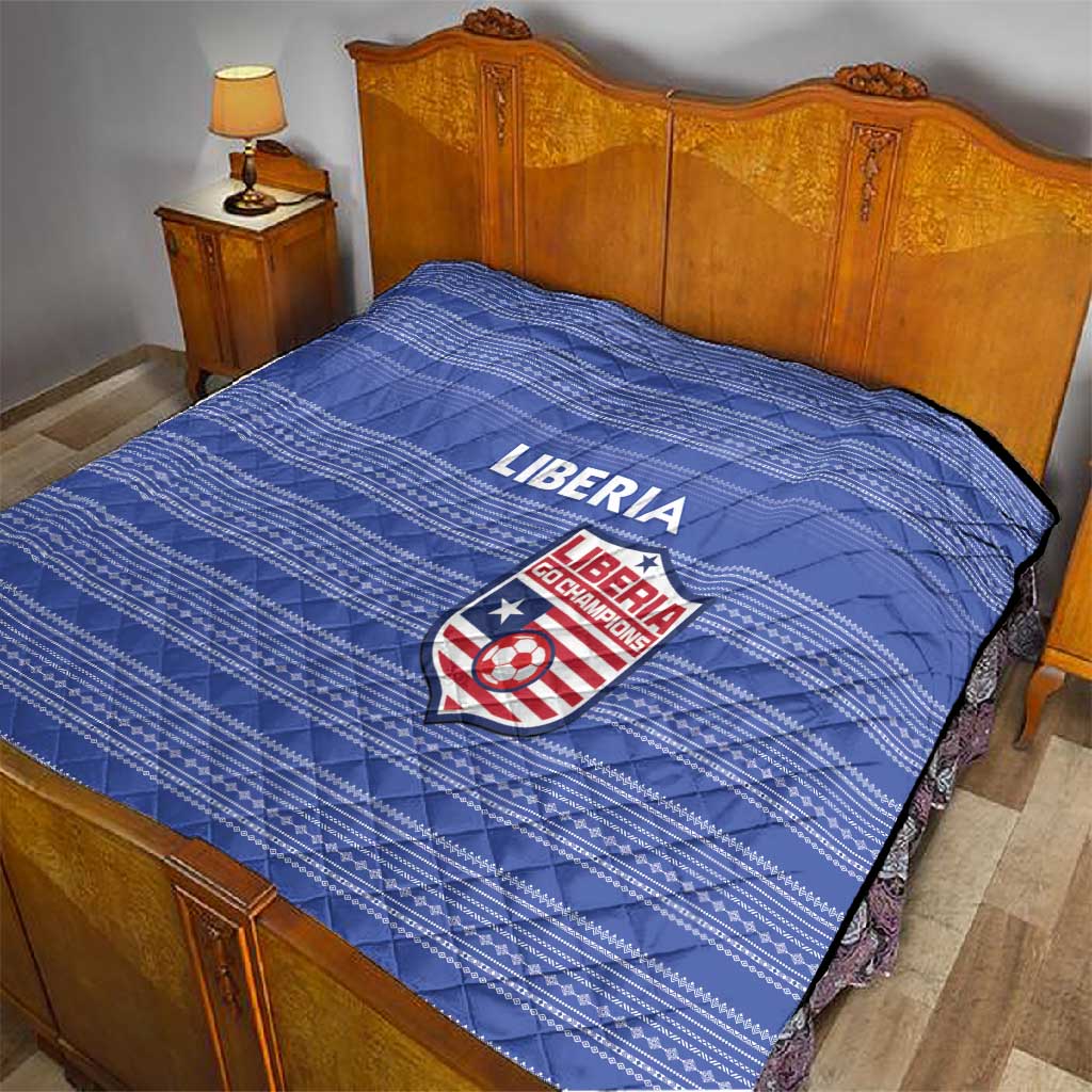 Liberia Football Quilt African Tribal Pattern - Blue Jersey LT15