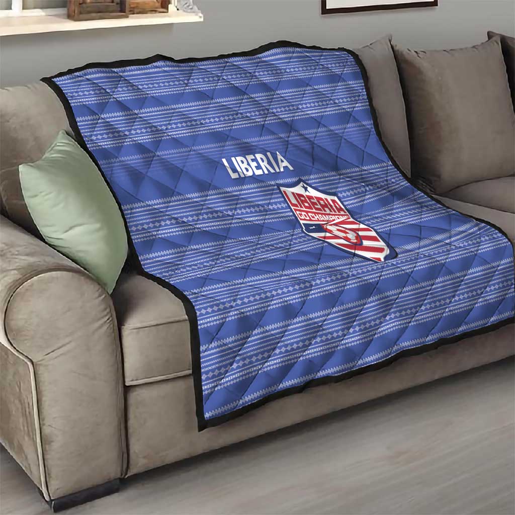 Liberia Football Quilt African Tribal Pattern - Blue Jersey LT15