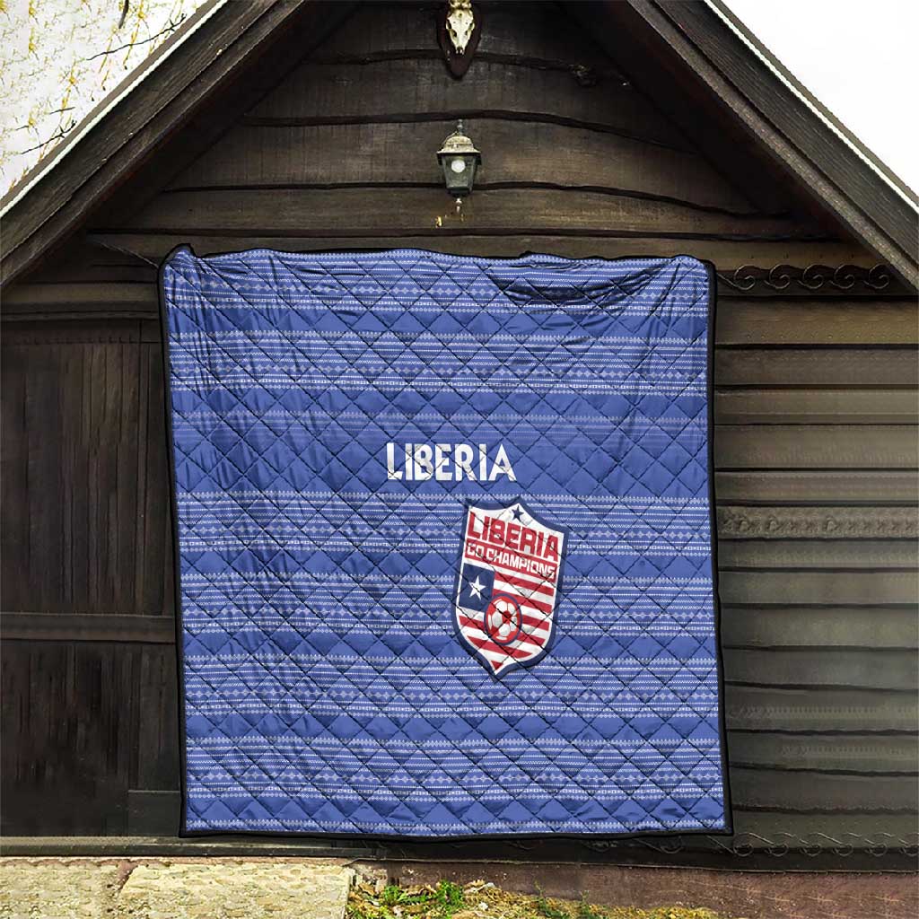 Liberia Football Quilt African Tribal Pattern - Blue Jersey LT15