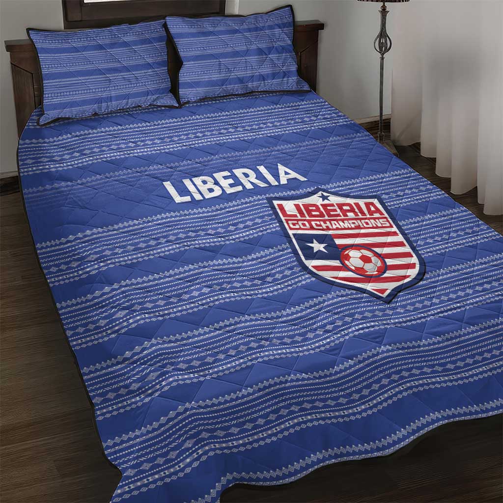 Liberia Football Quilt Bed Set African Tribal Pattern - Blue Jersey LT15