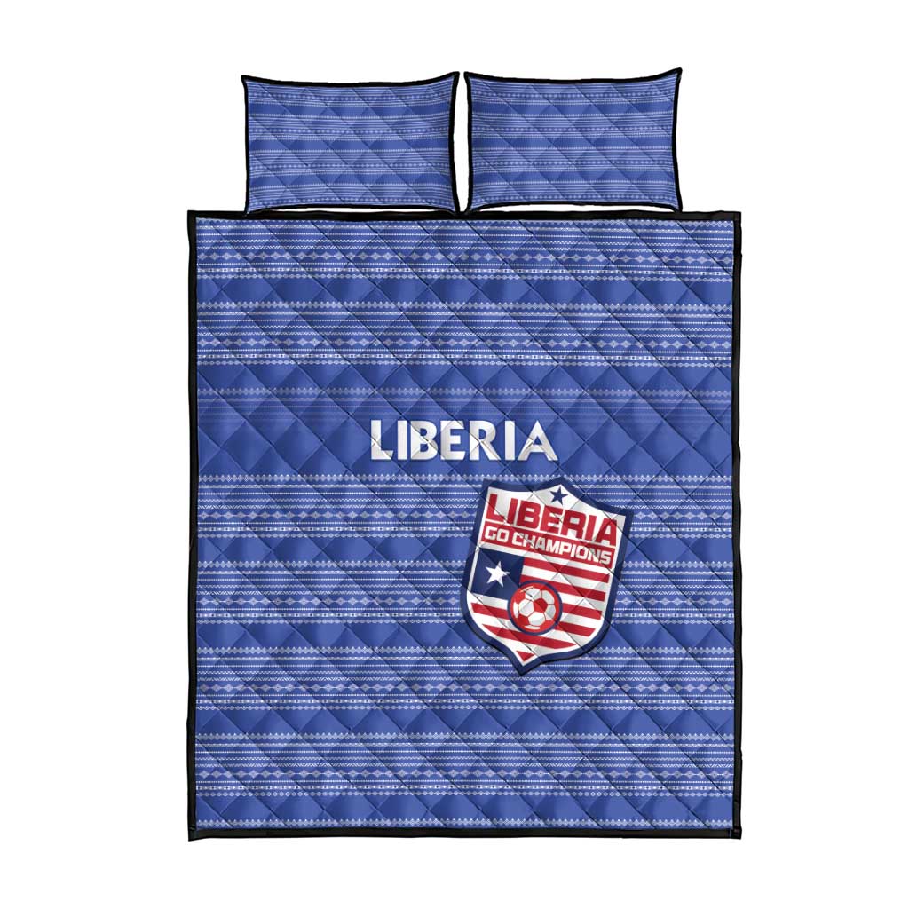 Liberia Football Quilt Bed Set African Tribal Pattern - Blue Jersey LT15